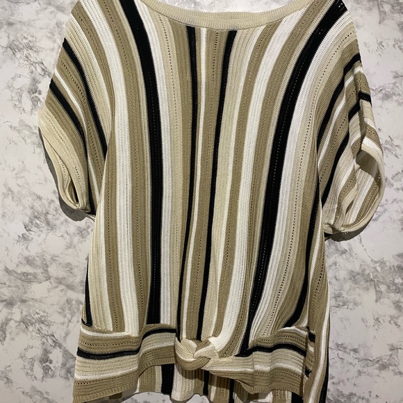 NWT XL EST 1946  J/M Sportswear Short Sleeve Tan Cream Scoop Neck Sweater - Picture 2 of 8